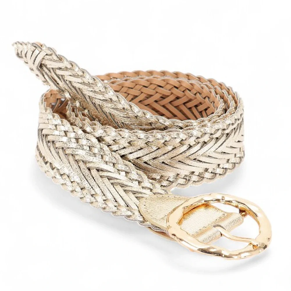 Metallic Gold Leather Braided Statement Belt